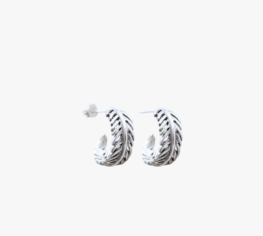 Evolve Sterling Silver Forever Fern Hoop Earrings
