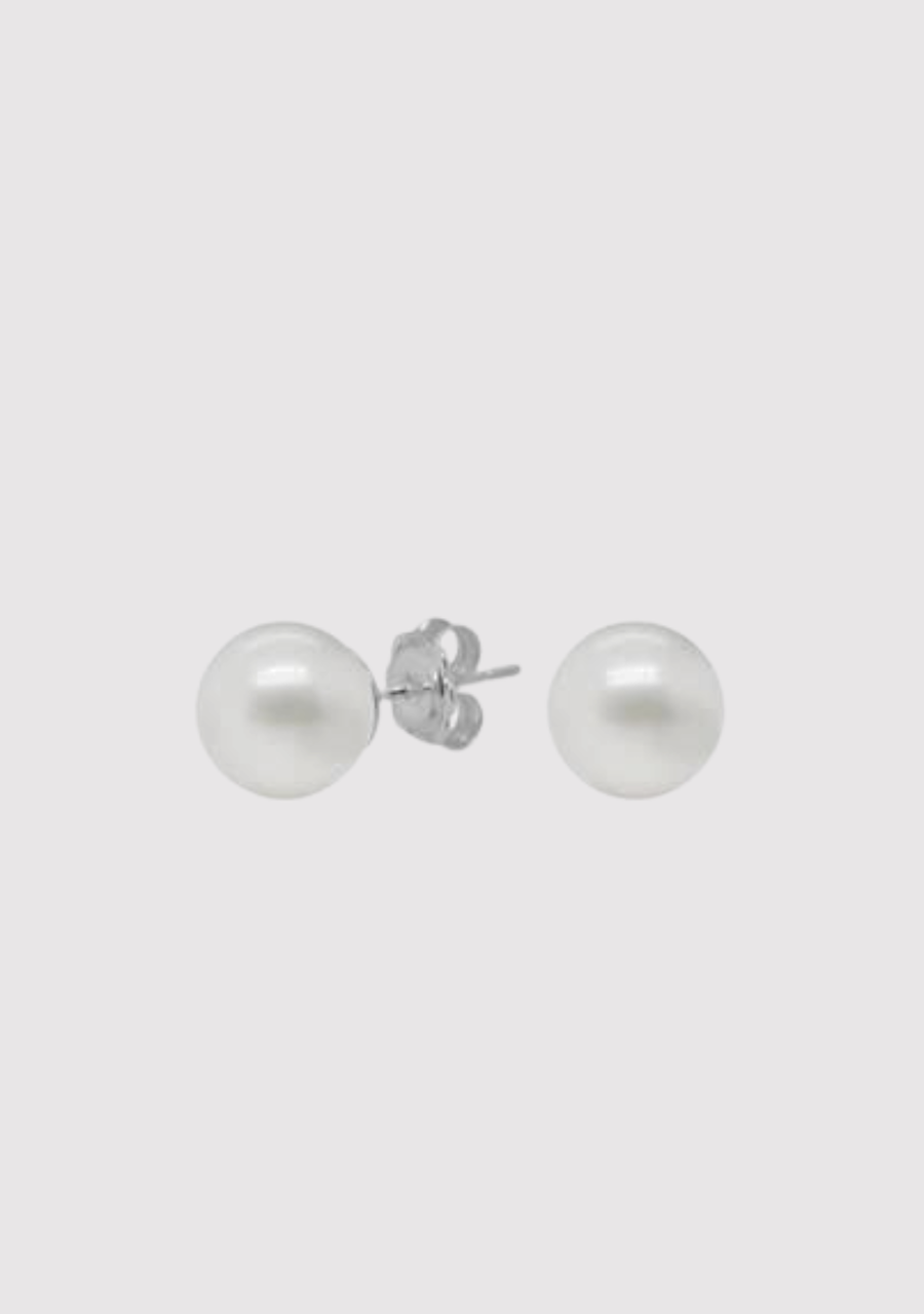 Sterling Silver 8-8.5mm Round White Freshwater Pearl Stud Earrings