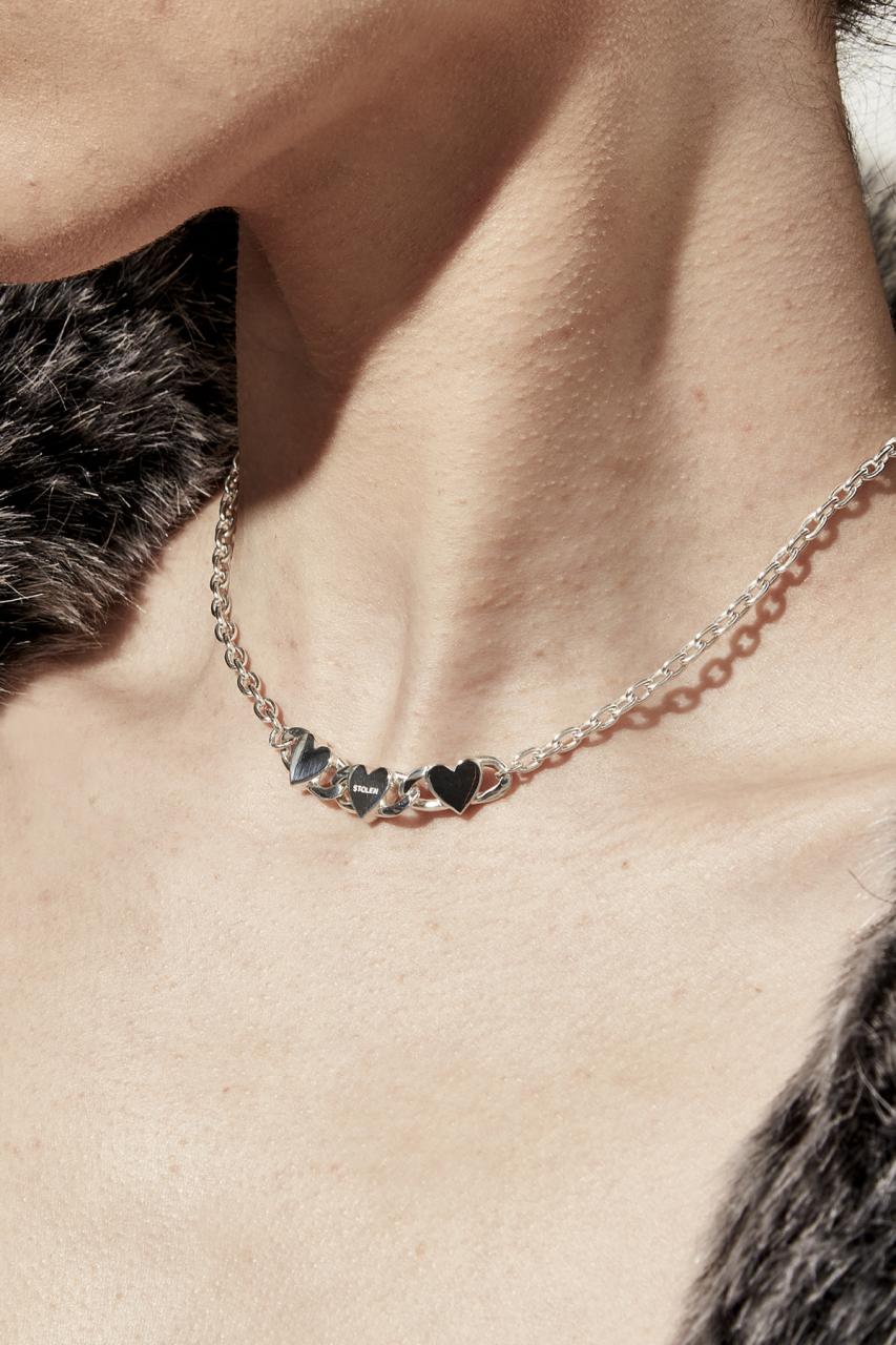 Stolen Girlfriends Club Sterling Silver Triple Heart Love Chain Necklace