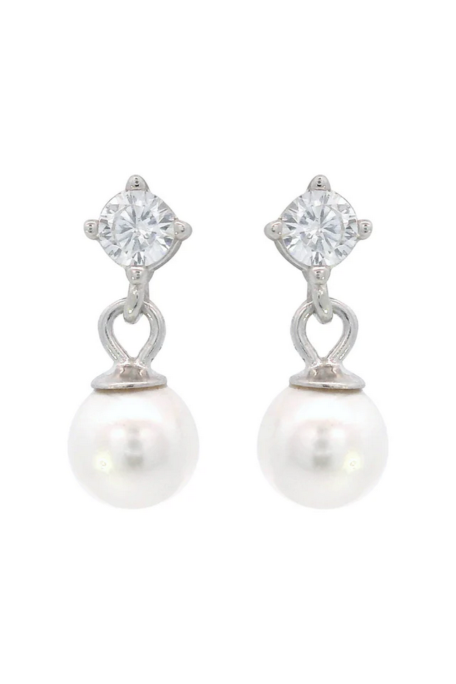 Georgini Sterling Silver Adagio Touch of Sparkle Dangle Pearl Drop Earrings