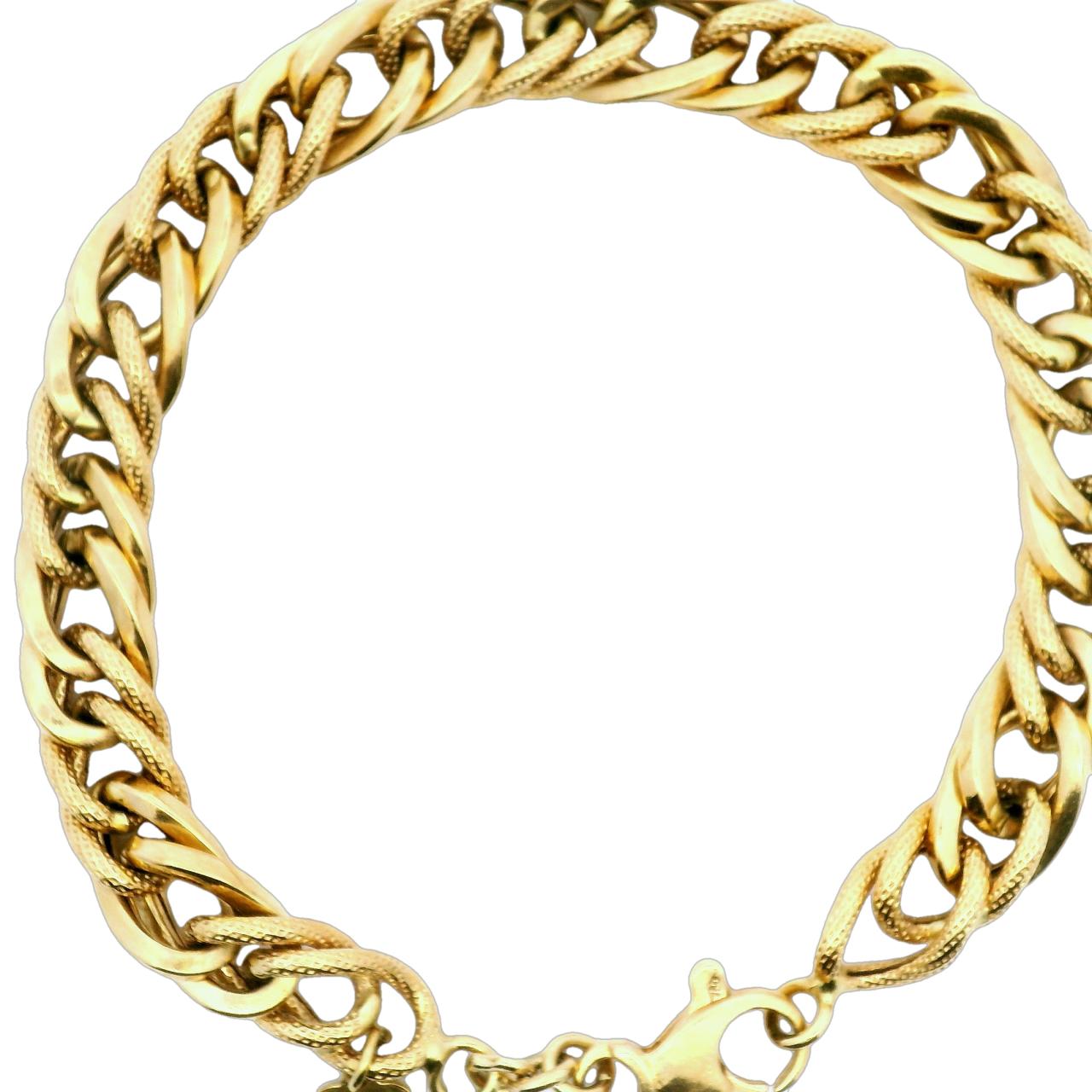 Estate 18ct Yellow Gold Textured Rounded Hollow Curb Link Bracelet