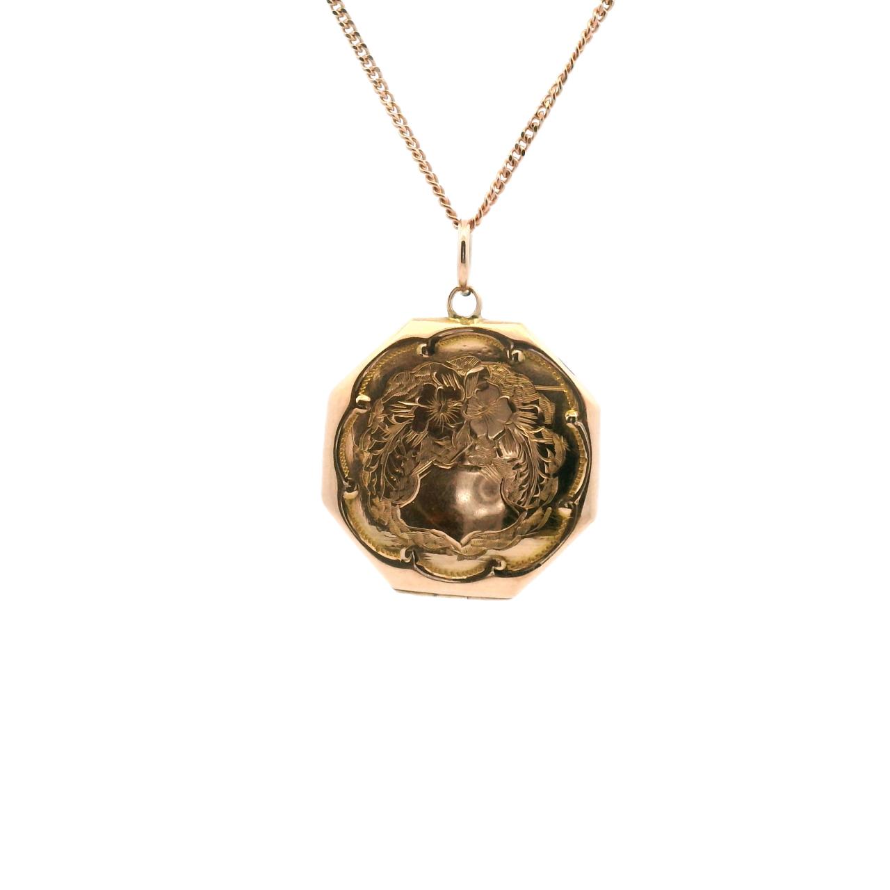 Estate 9ct Rose Gold Engraved Hex Locket