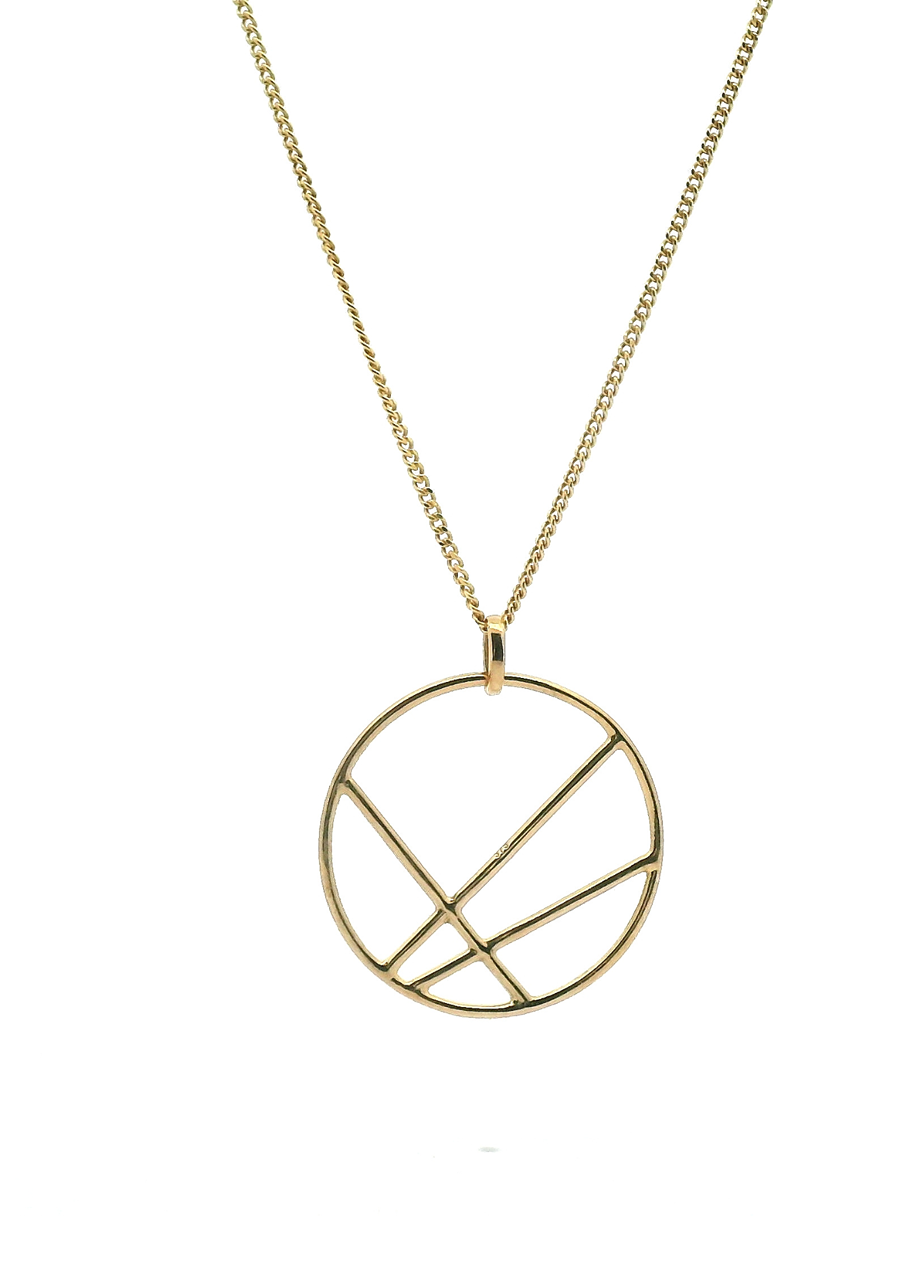9ct Yellow Gold Circle & Bar Drop Pendant
