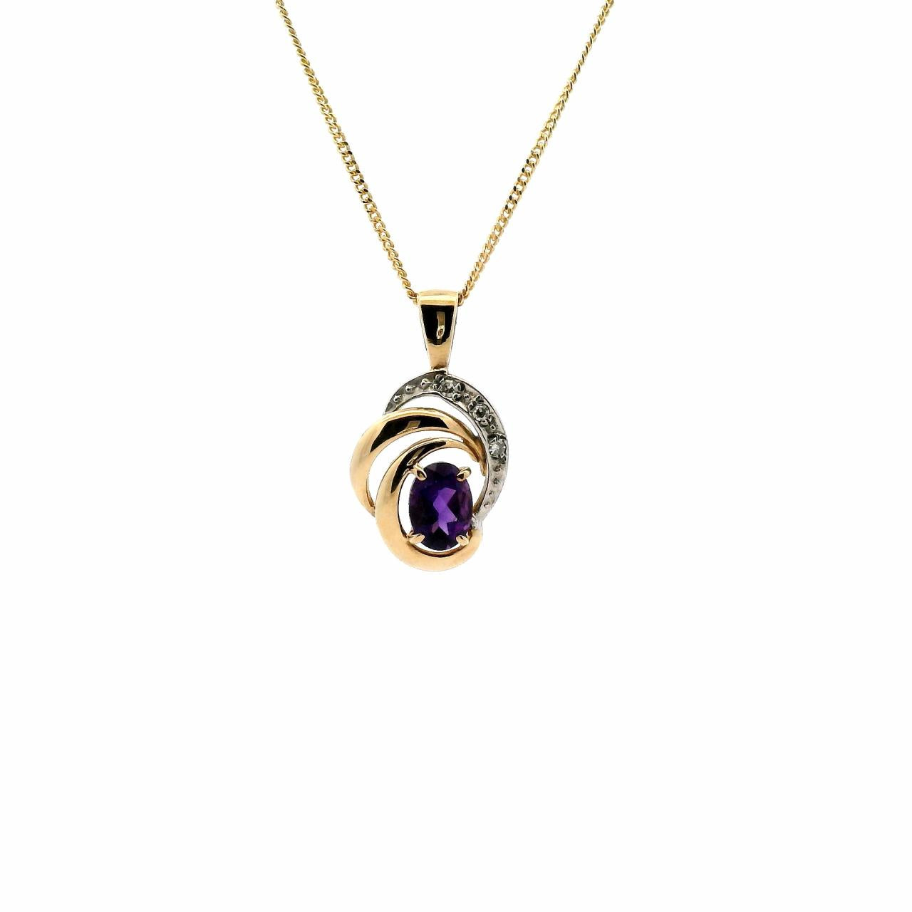 Estate 9ct Yellow & White Gold Amethyst and Diamond Pendant