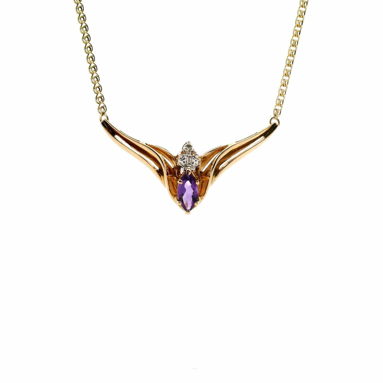 Estate 10ct Yellow Gold Amethyst and Diamond Necklace