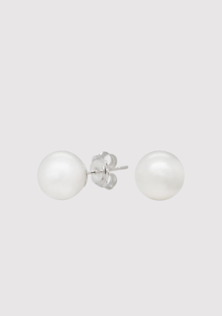 Sterling Silver 9-10mm Round White Freshwater Pearl Stud Earrings