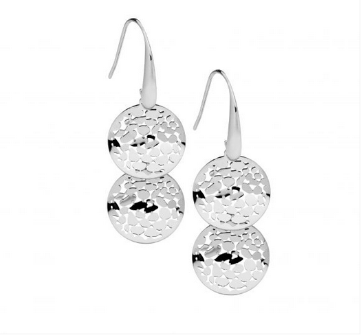 Ellani Stainless Steel Wave Double Disc Hook Earrings