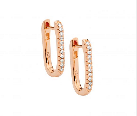 Ellani Rose Gold Plated 18mm Oval Hoop Earrings with CZ