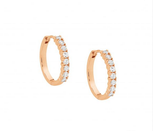 Ellani Rose Gold Plated CZ 15mm Hoop Earrings