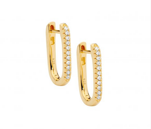Ellani Gold Plated 18mm Oval Hoop Earrings with CZ