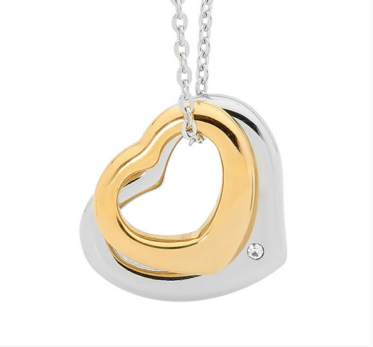 Ellani Stainless Steel Two-Tone Double Heart Pendant