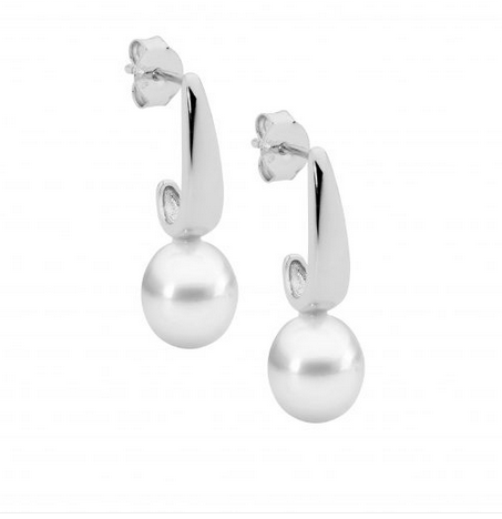 Ellani Sterling Silver Freshwater Pearl Drop Stud Earrings
