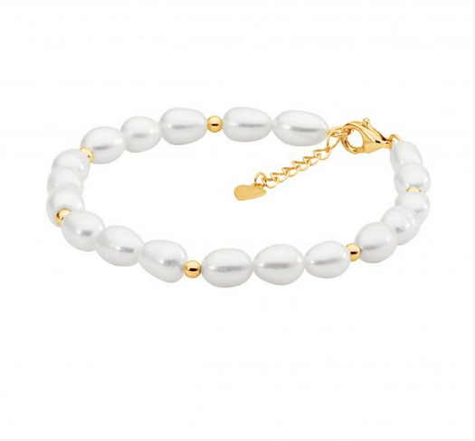 Ellani Gold Plated Bead & Freshwater Pearl Bracelet with Extension
