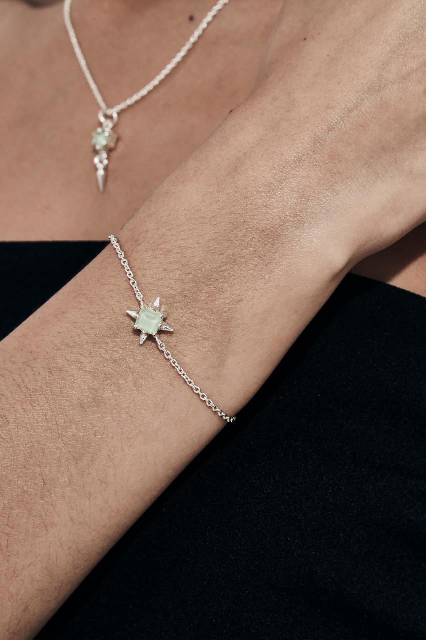 Stolen Girlfriends Club Sterling Silver Green Amethyst Precious Punk Bracelet