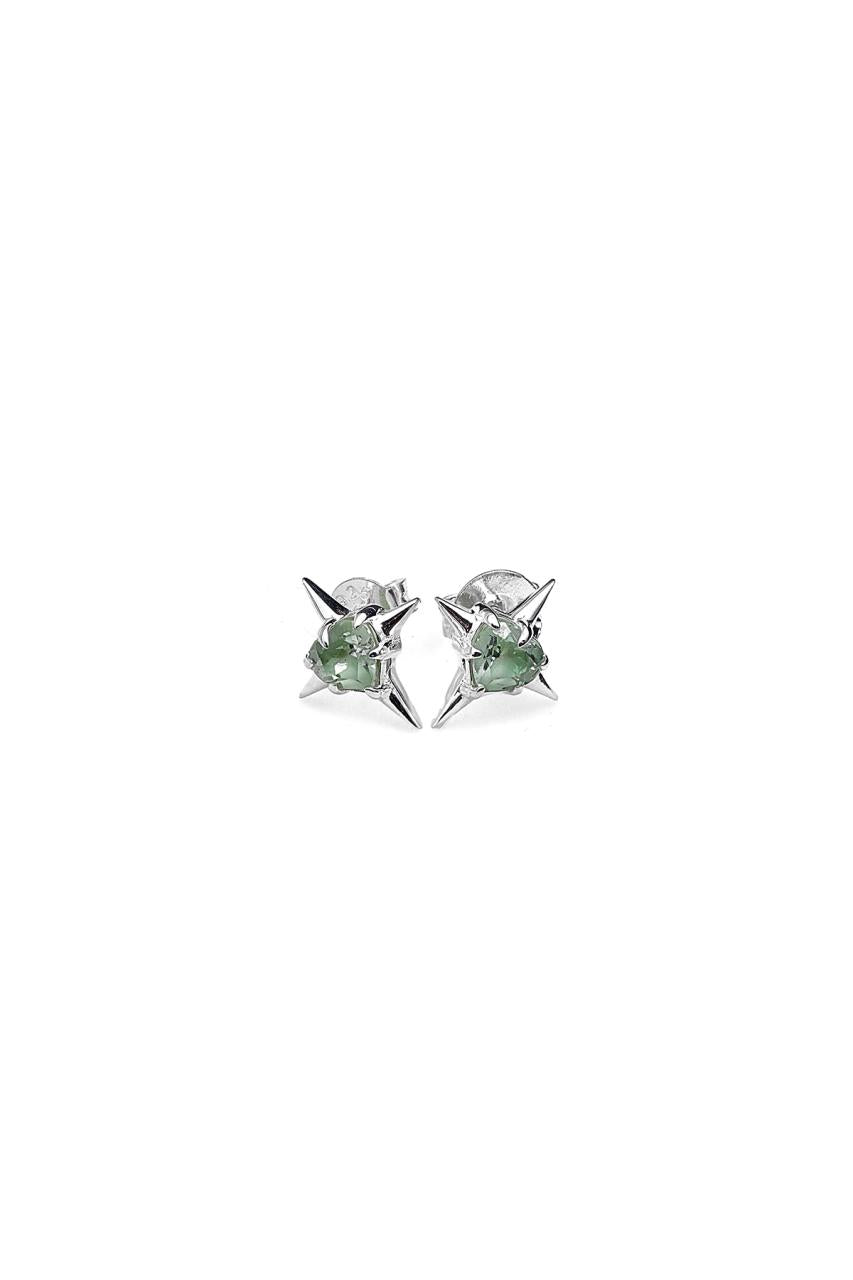 Stolen Girlfriends Club Sterling Silver Green Amethyst Precious Punk Stud Earrings