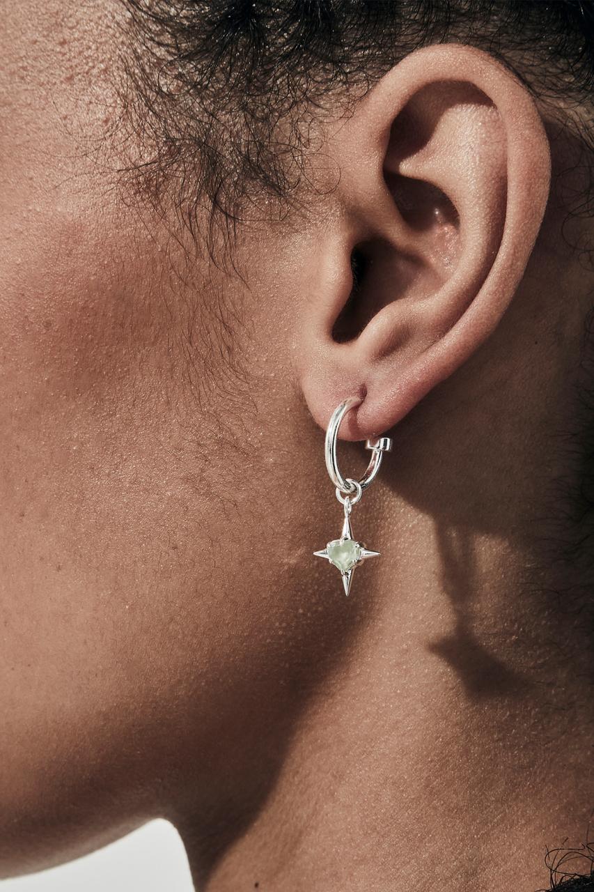 Stolen Girlfriends Club Sterling Silver Green Amethyst Precious Punk Anchor Earrings