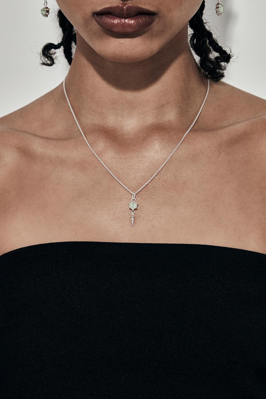 Stolen Girlfriends Club Sterling Silver Green Amethyst Precious Punk Spike Necklace