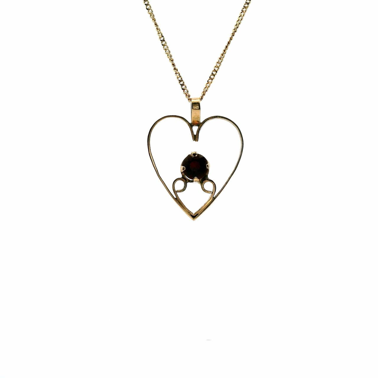Estate 9ct Yellow Gold Garnet Heart Pendant