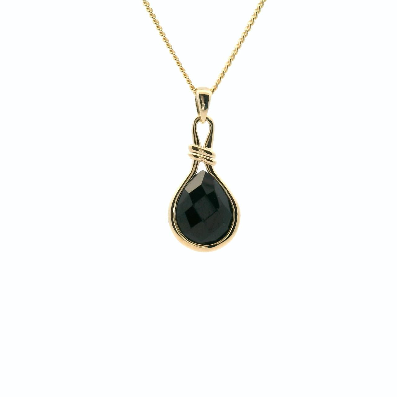 Black Spinel Tear Drop Pendant in 9ct Yellow Gold