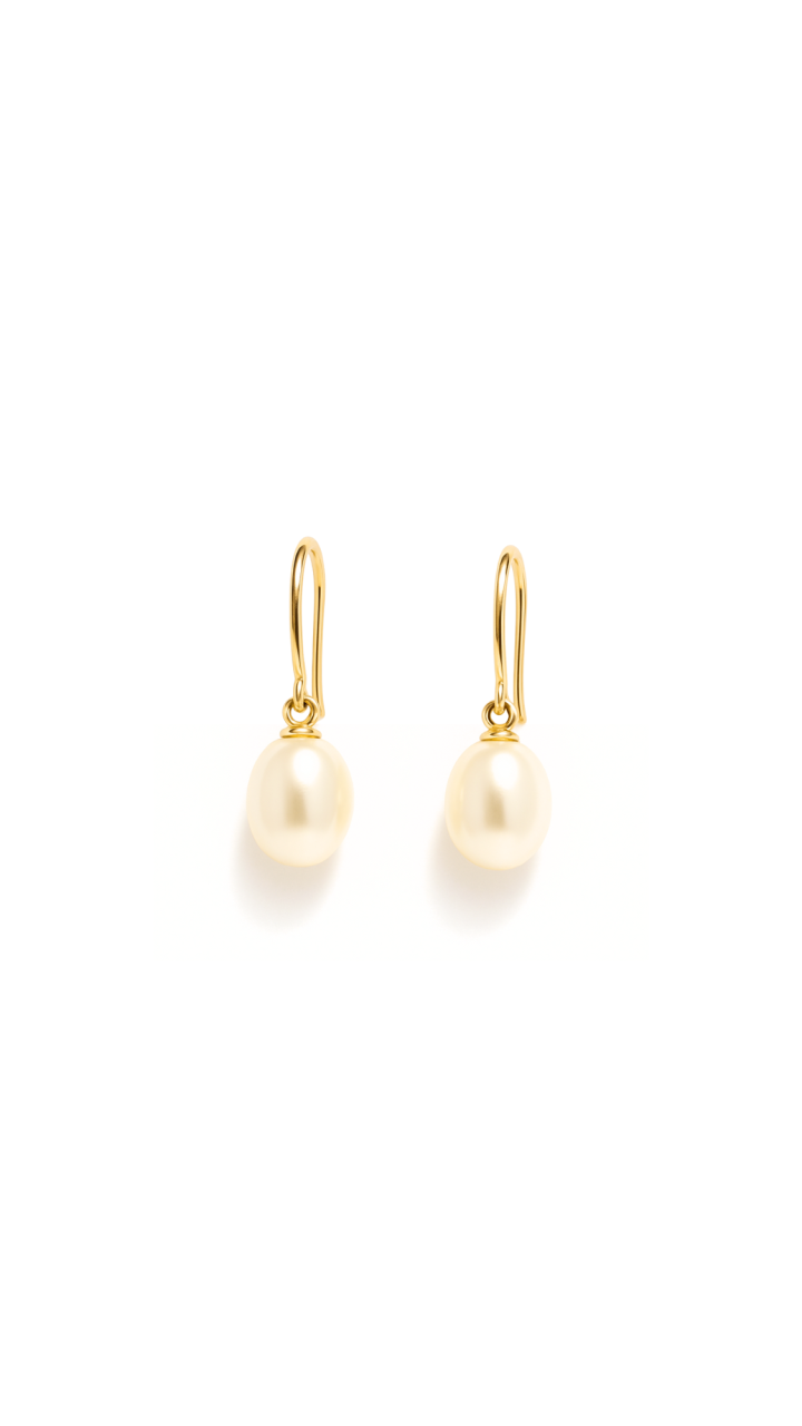 Freshwater Pearl Hook Earrings in 9ct Yellow Gold