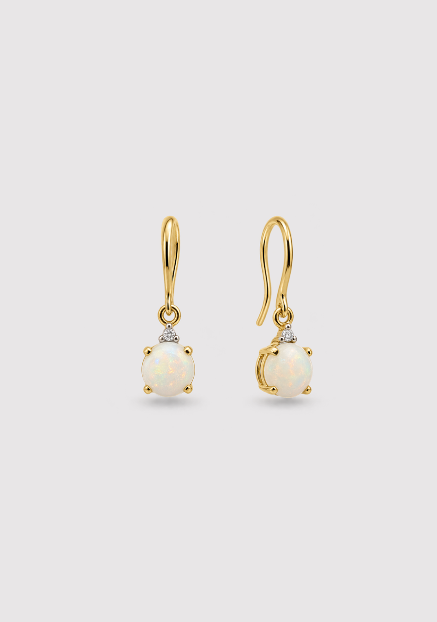 Opal & Diamond Drop Earrings in 9ct Yellow Gold