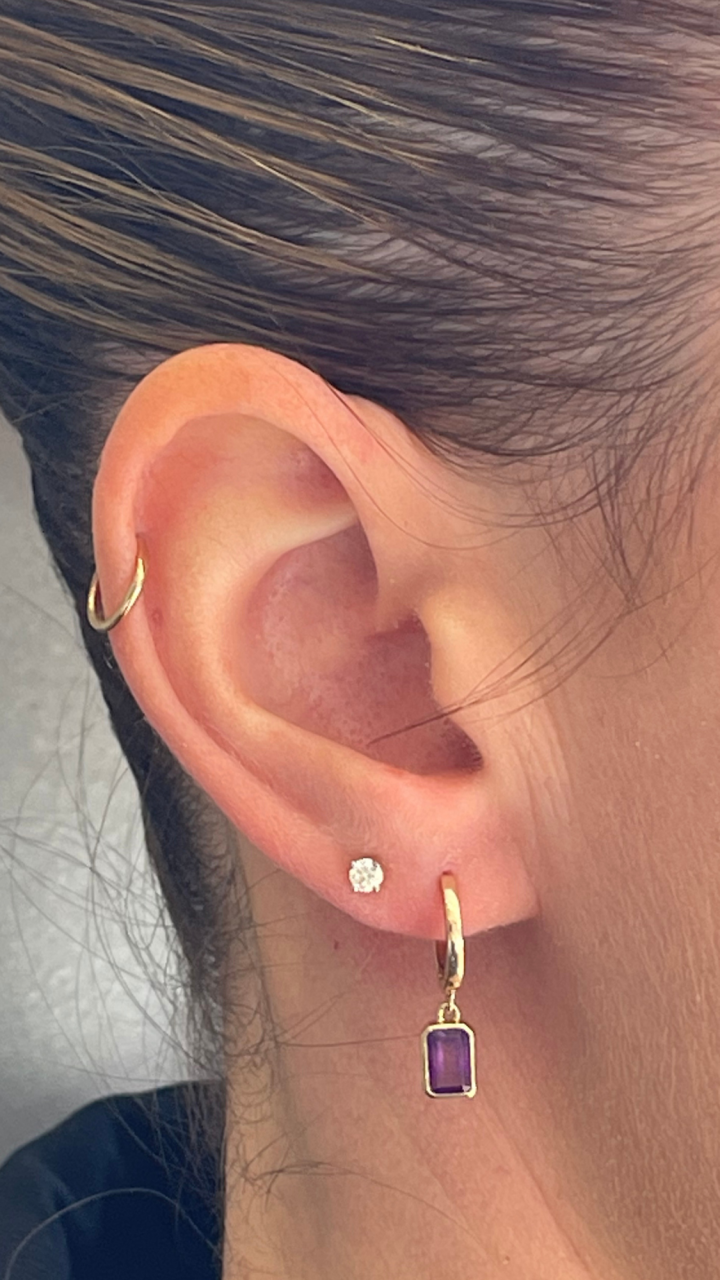 Amethyst Drop Huggie Earrings in 9ct Yellow Gold