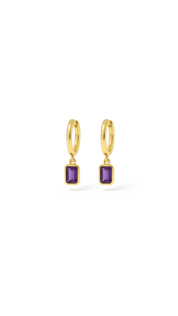 Amethyst Drop Huggie Earrings in 9ct Yellow Gold