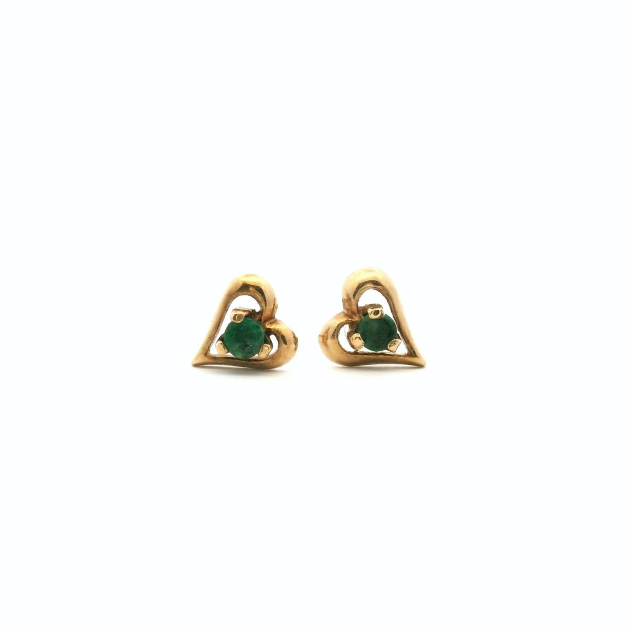Estate 9ct Yellow Gold Emerald Heart Stud Earrings