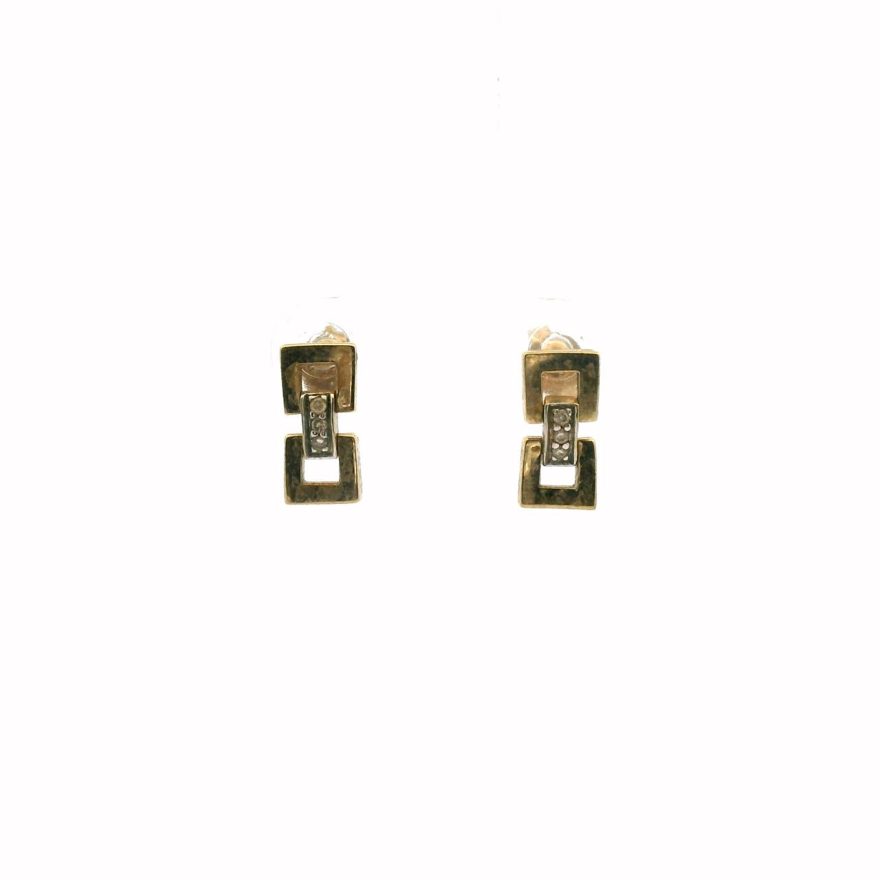 Estate 9ct Yellow Gold Square Diamond Drop Stud Earrings