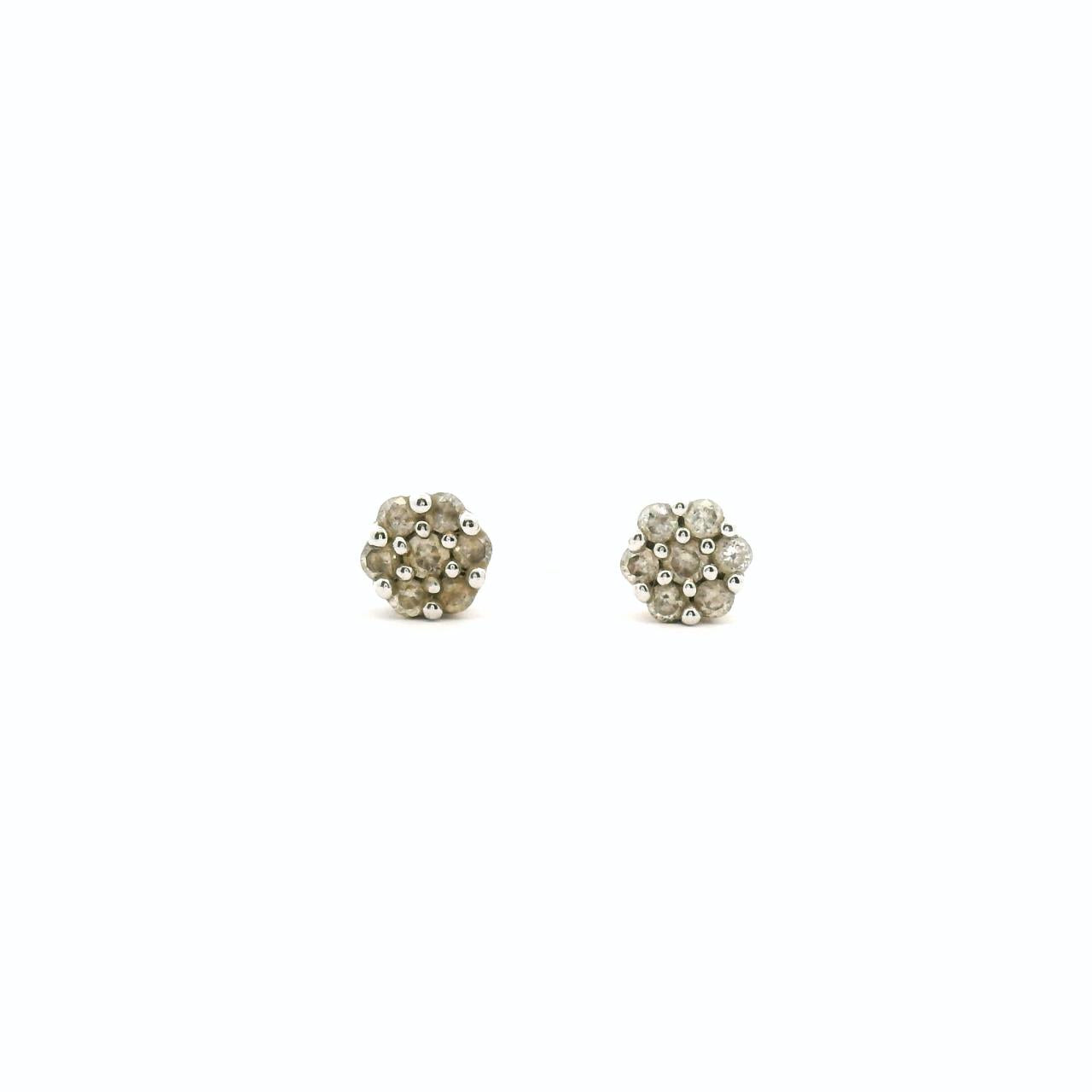 Estate 9ct Yellow Gold Diamond Flower Cluster Stud Earrings