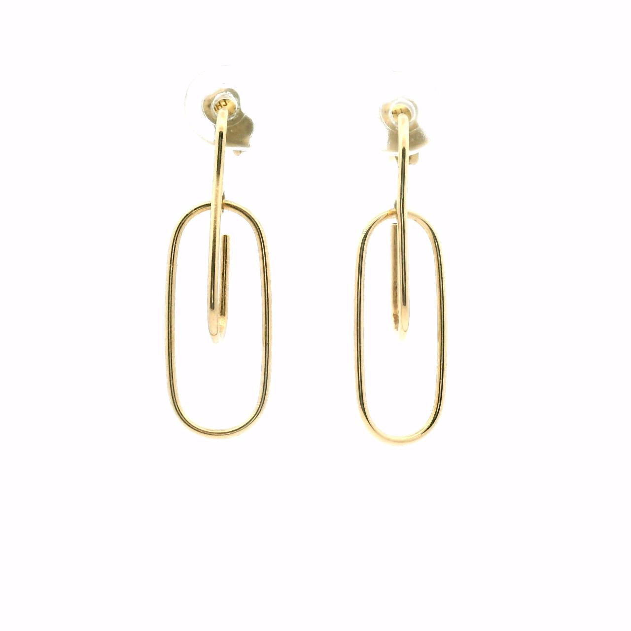Estate 9ct Yellow Gold Double Oval Drop Stud Earrings