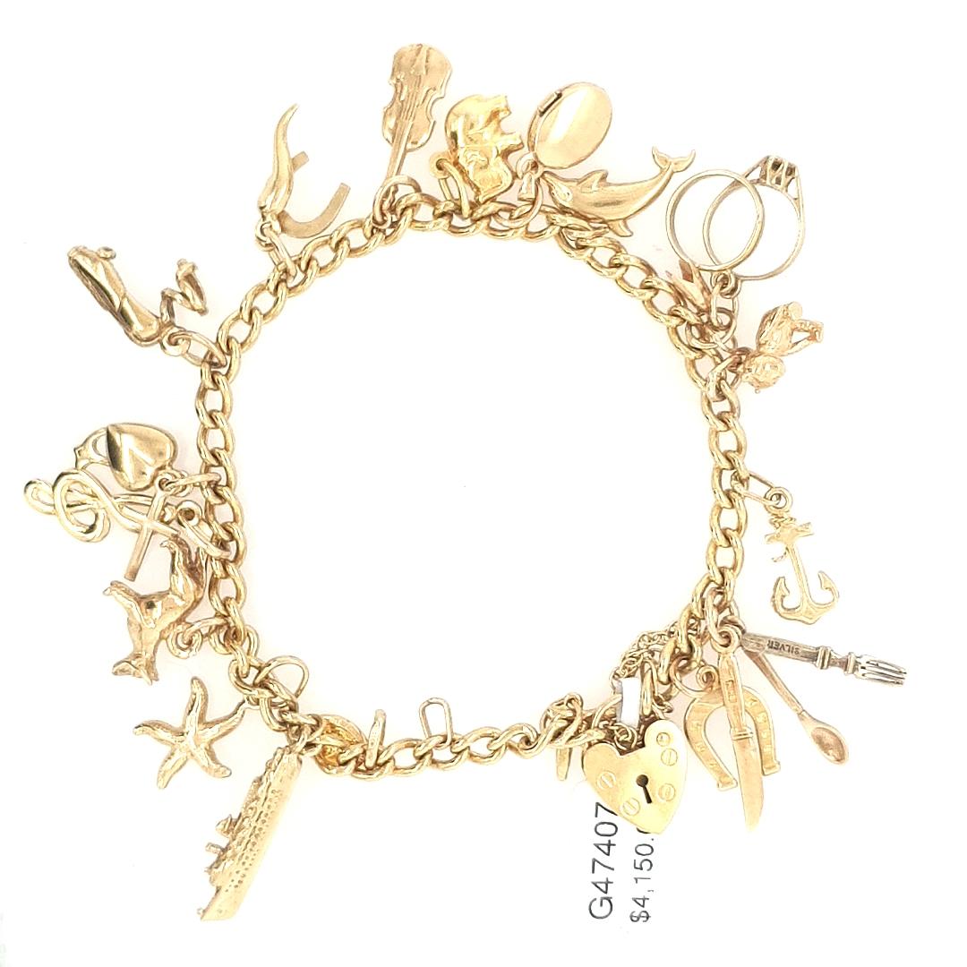 Estate 9ct Yellow Gold Charm Bracelet