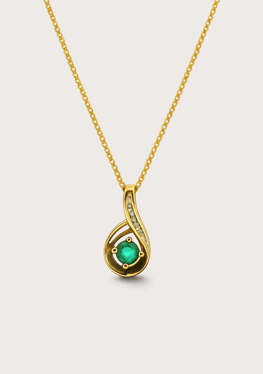 Estate 9ct Yellow Gold Biron Emerald & Diamond Pendant