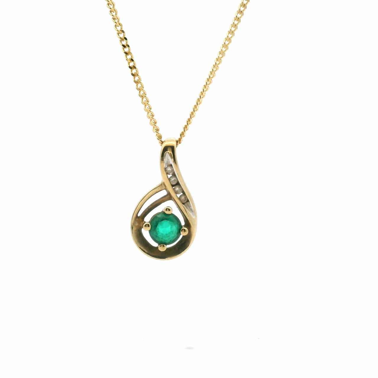 Estate 9ct Yellow Gold Biron Emerald & Diamond Pendant
