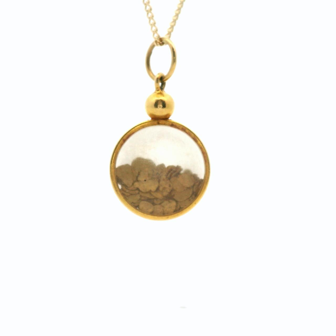 Estate 18ct Yellow Gold Glass Natural Gold Flake Pendant