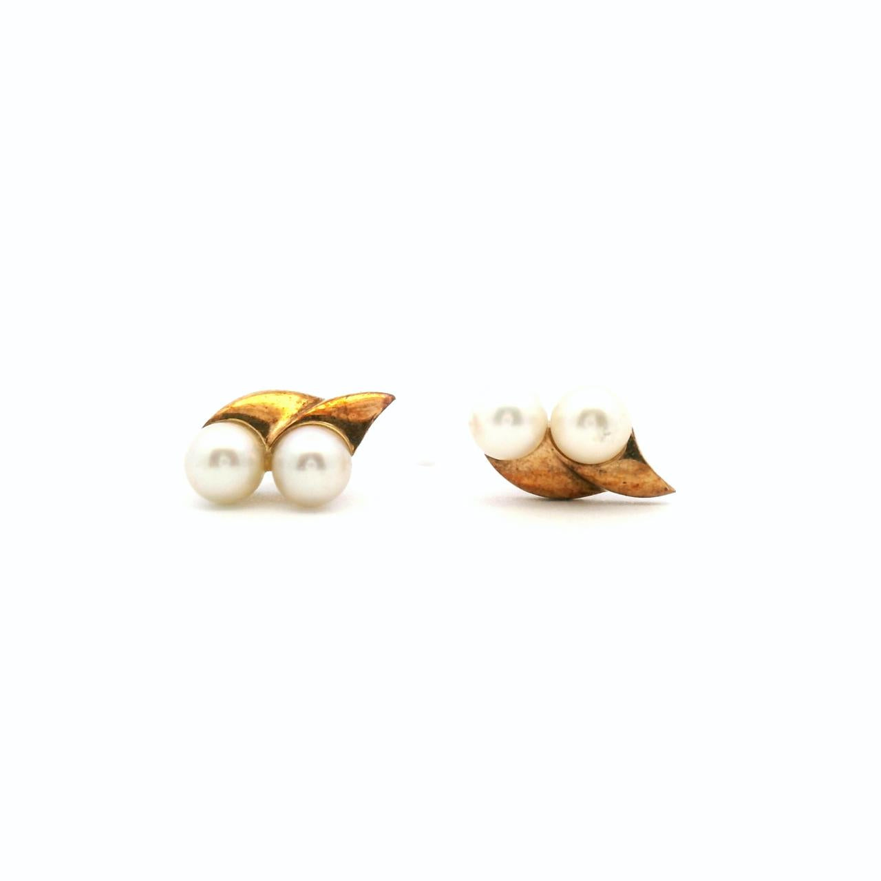 Estate 9ct Yellow Gold Double Pearl Stud Earrings