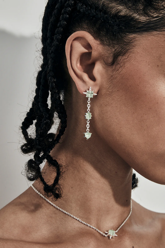 Stolen Girlfriends Club Sterling Silver Precious Punk Drop Earrings with Green Amethyst