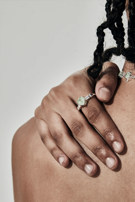 Stolen Girlfriends Club Sterling Silver Precious Punk Ring with Green Amethyst