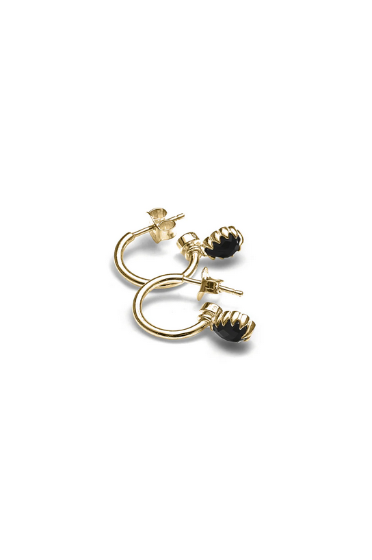 Stolen Girlfriends Club 18ct Gold Plated Love Claw Drop Anchor Sleeper Earrings with Black Onyx