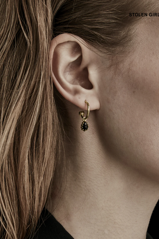 Stolen Girlfriends Club 18ct Gold Plated Love Claw Drop Anchor Sleeper Earrings with Black Onyx
