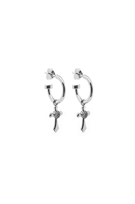 Stolen Girlfriends Club Sterling Silver Gothic Side Cross Anchor Earrings