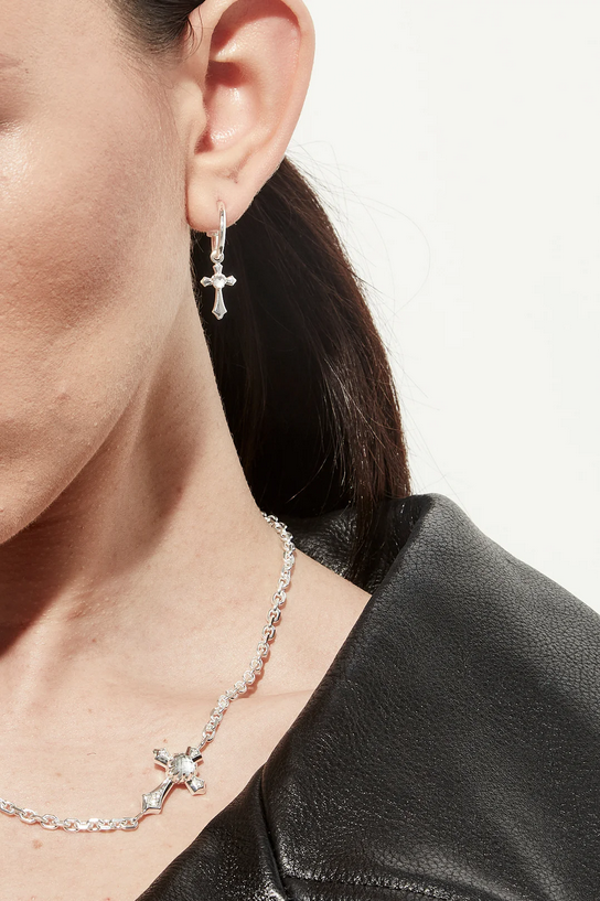 Stolen Girlfriends Club Sterling Silver Gothic Side Cross Anchor Earrings