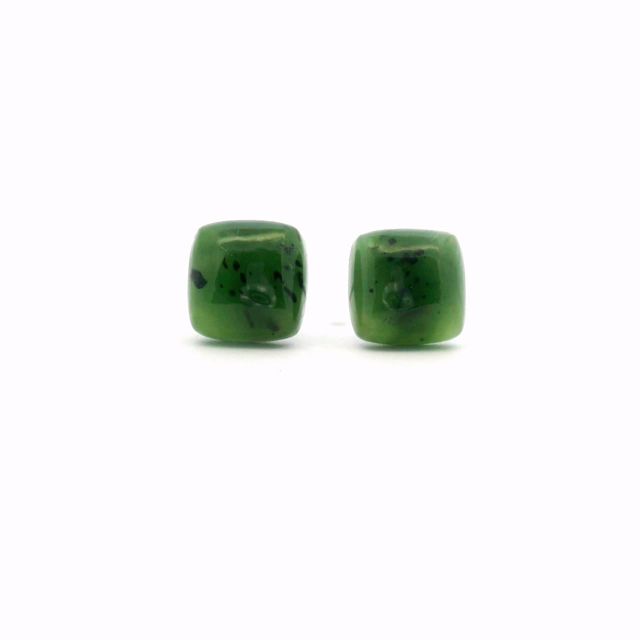 Greenstone Steel Cushion Cut Stud Earrings