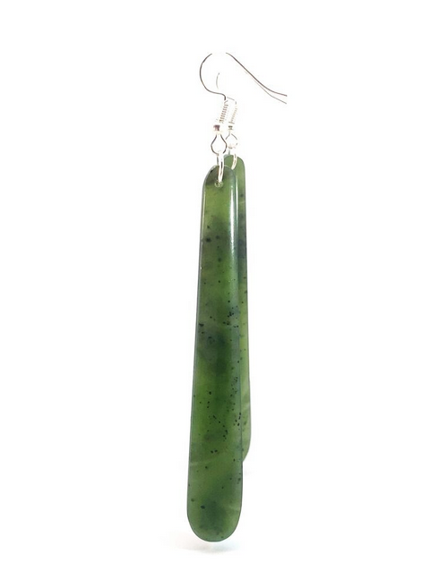 Greenstone Sterling Silver Long Drop Hook Earrings