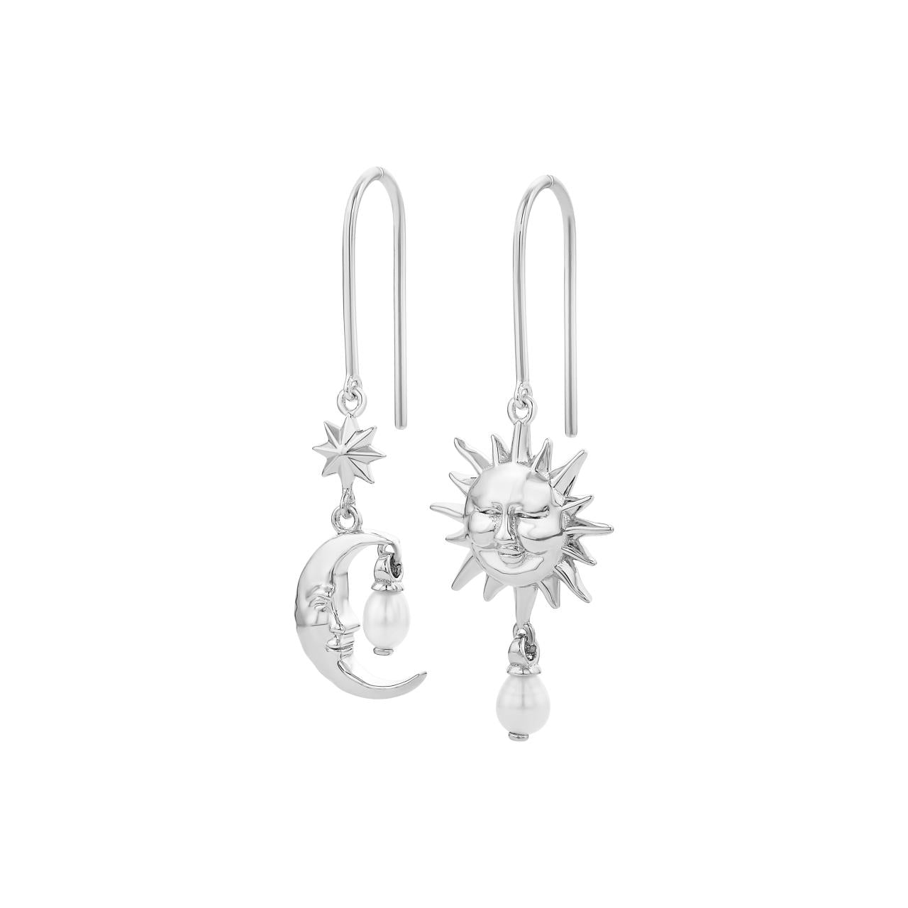 Karen Walker Sterling Silver Sun & Moon Earrings with 2x5mm Teardrop Freshwater Pearls
