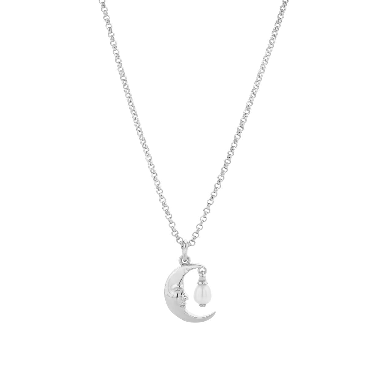Karen Walker Sterling Silver Moon Necklace with 1x5mm Teardrop Freshwater Pearl