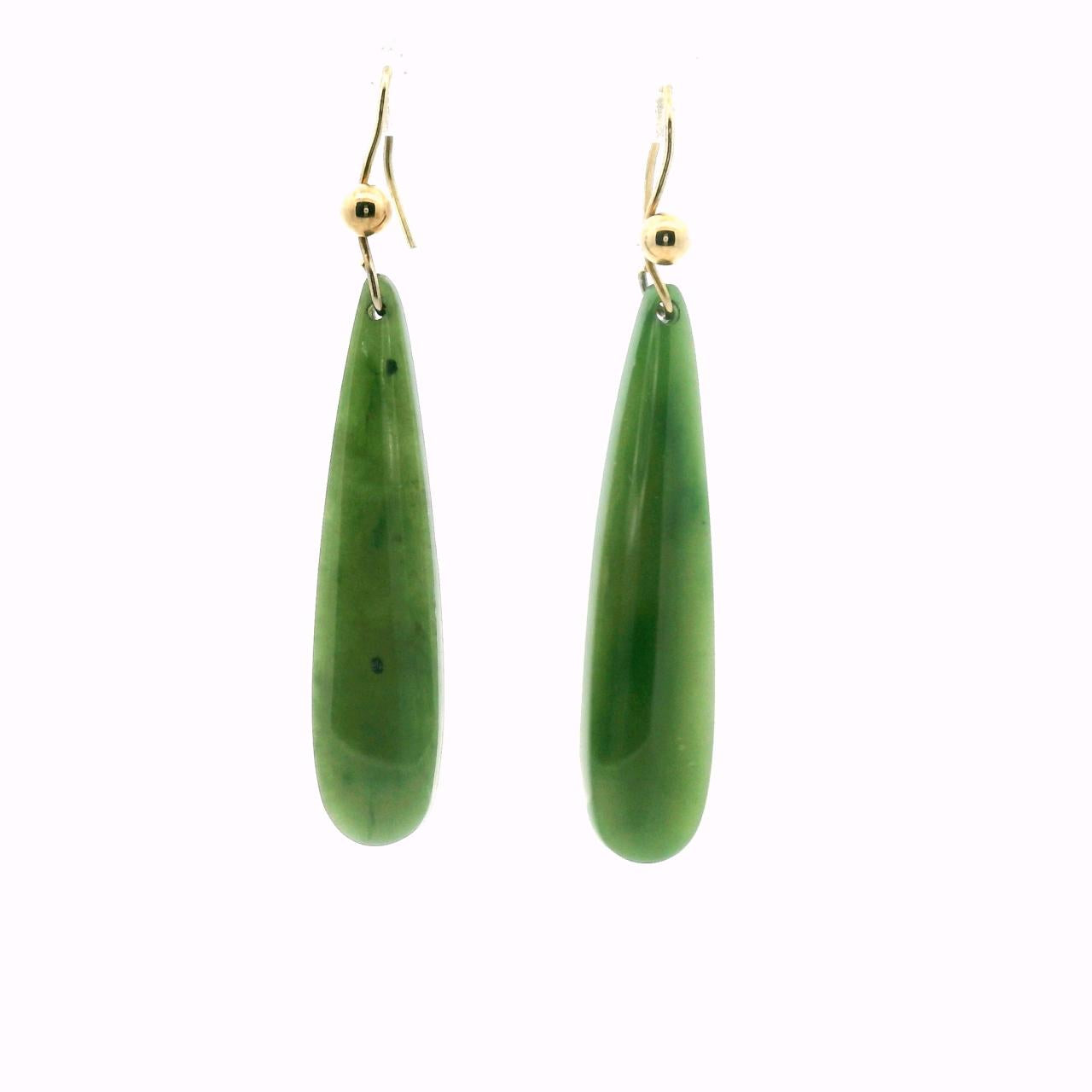 Estate 9ct Yellow Gold Greenstone Drop Hook Earrings
