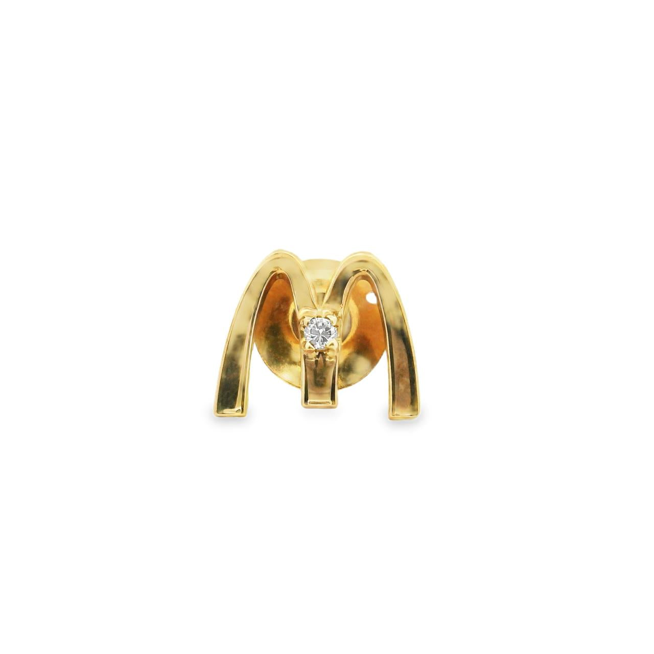 Estate 9ct Yellow Gold 'M' Diamond Brooch