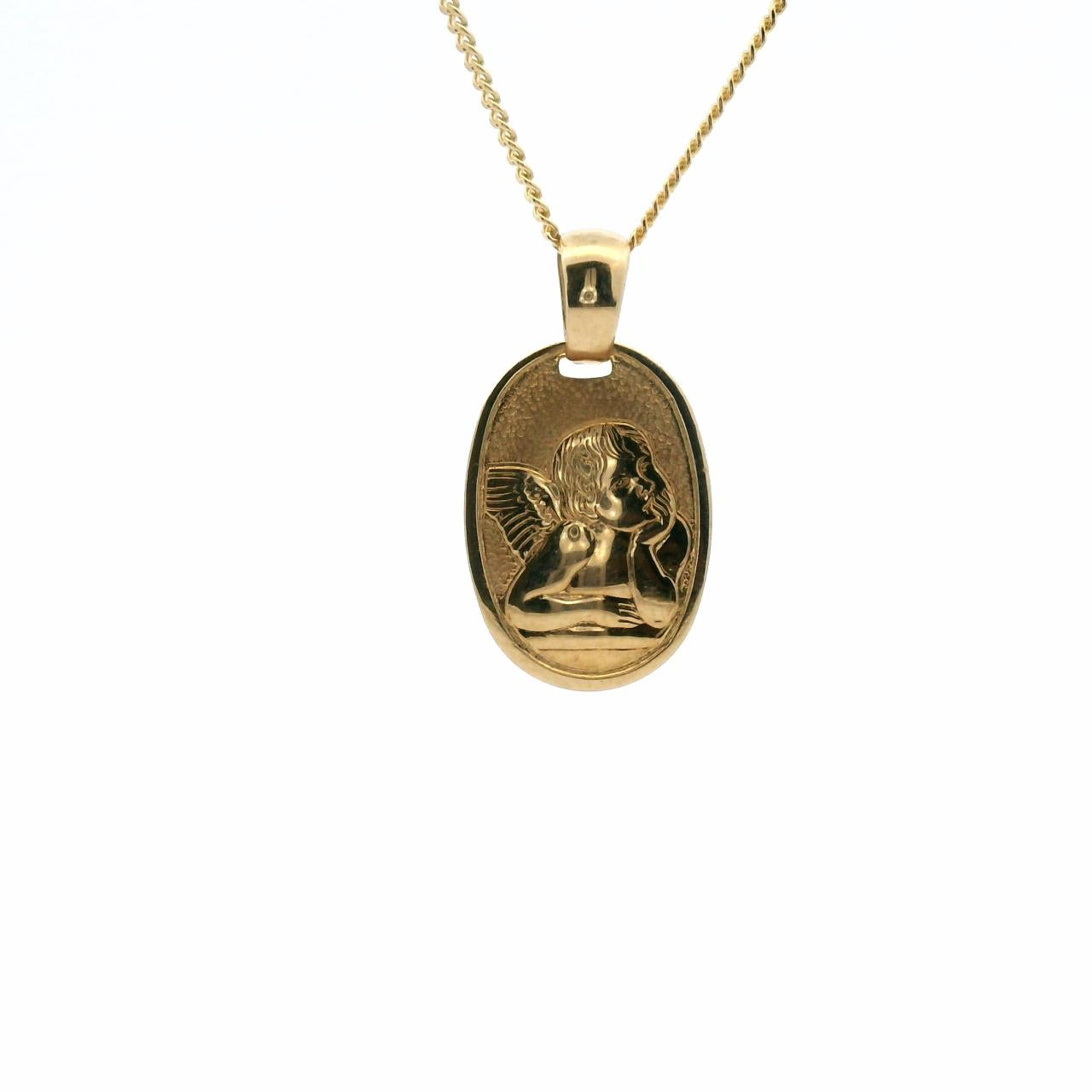 Estate 9ct Yellow Gold Oval Cherub Pendant