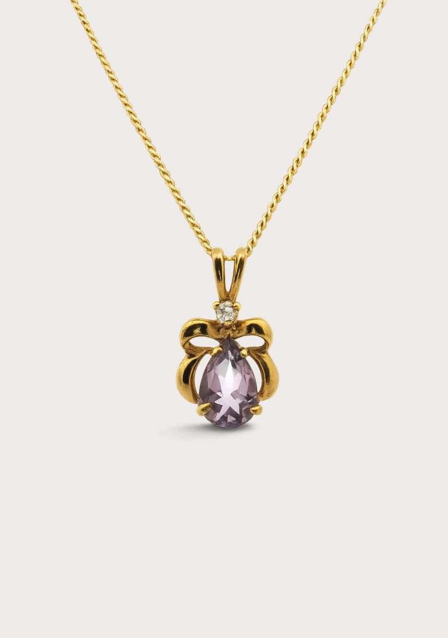 Estate 9ct Yellow Gold Amethyst & Diamond Pendant